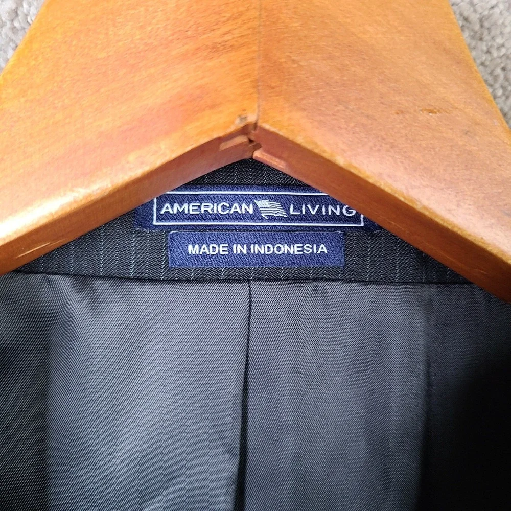 American Living Jacket Mens 44L Black Striped Blazer‎ Wool Blend 2 Btn Suit Coat